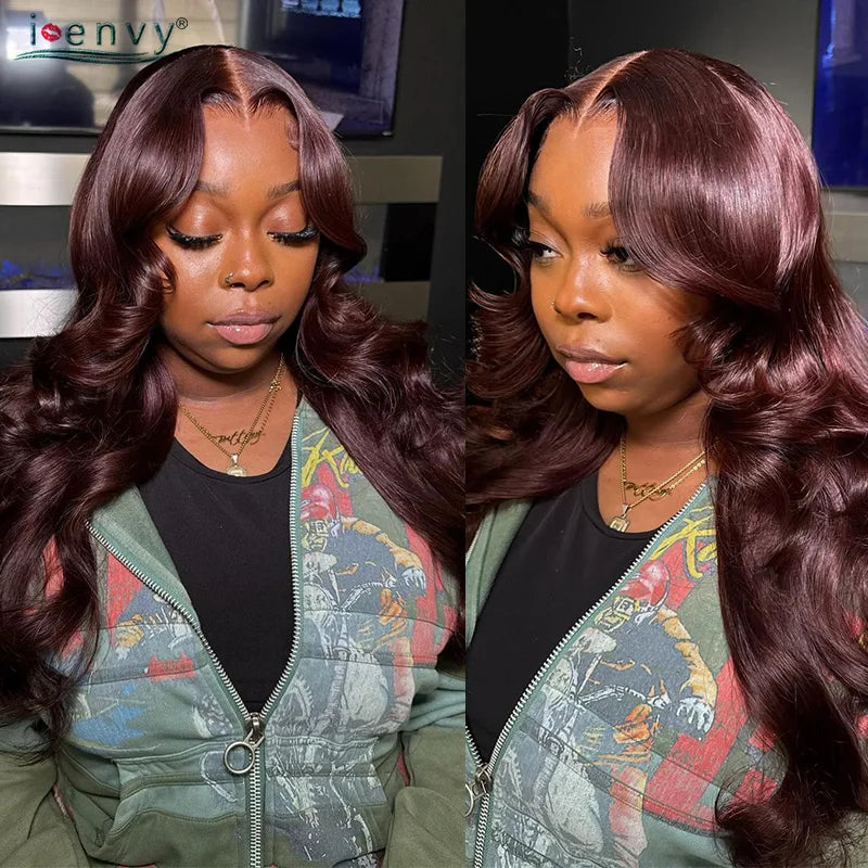 13X4 Burgundy Glueless Body Wave Wear And Go Human Hair Wig Brazilian Colored Red Lace Frontal Wigs Preplucked Pre Cut Lace Wigs