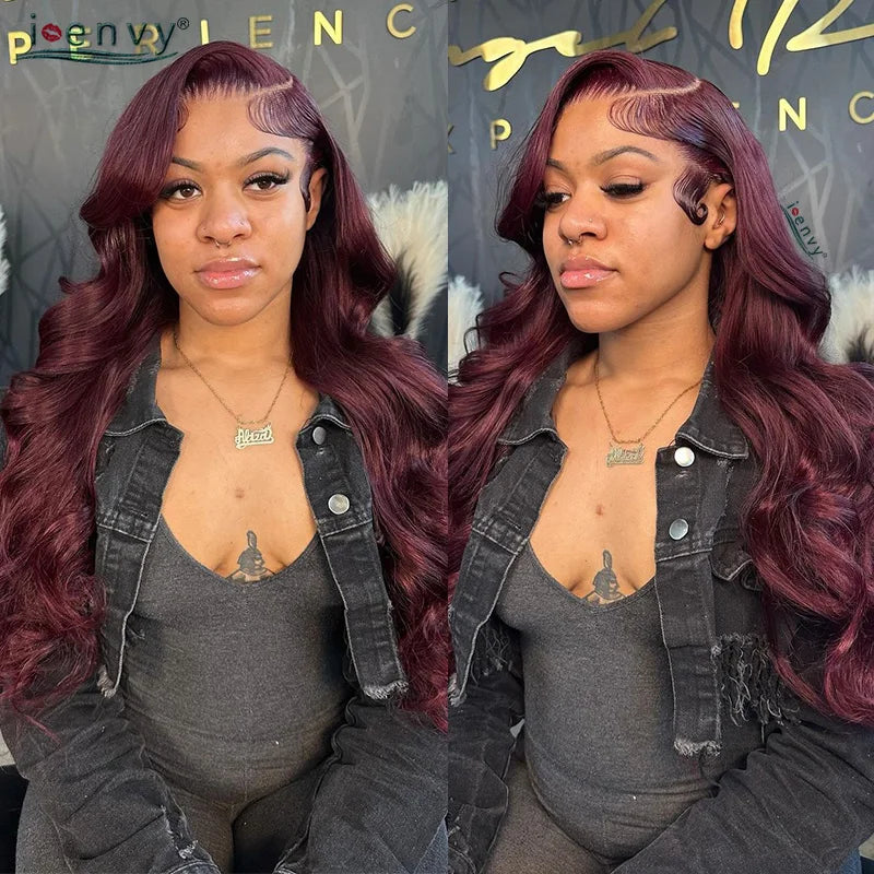 13X4 Burgundy Glueless Body Wave Wear And Go Human Hair Wig Brazilian Colored Red Lace Frontal Wigs Preplucked Pre Cut Lace Wigs