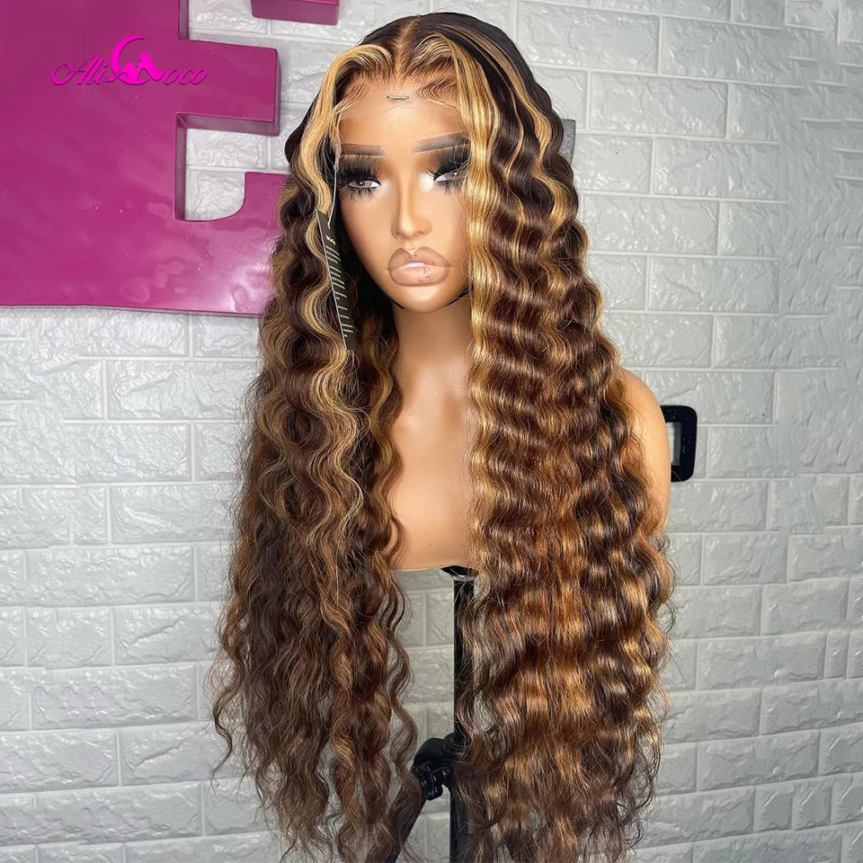 34 36 Inch Blonde Brown Deep Wave Lace Front Wigs Human Hair 13x6 Lace 200 Density Wigs For Women Transparent Lace Frontal Wigs