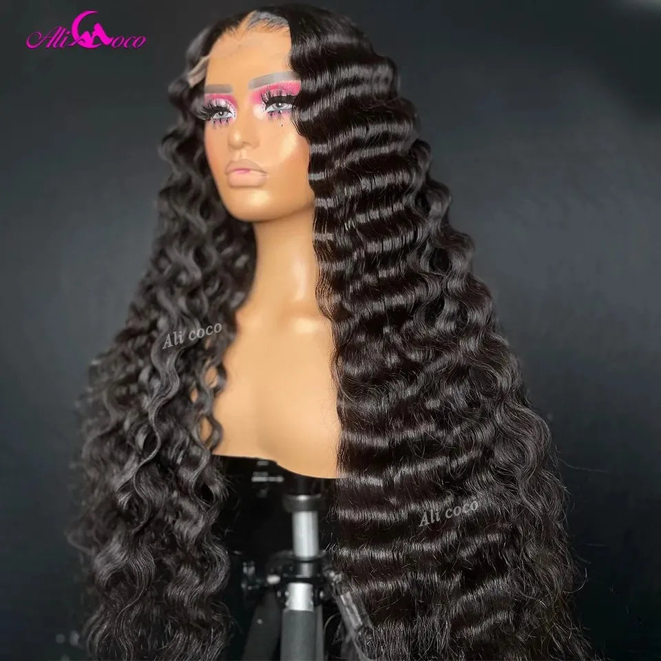 34 36 Inch Blonde Brown Deep Wave Lace Front Wigs Human Hair 13x6 Lace 200 Density Wigs For Women Transparent Lace Frontal Wigs