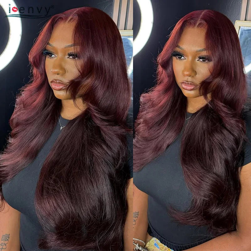 13X4 Burgundy Glueless Body Wave Wear And Go Human Hair Wig Brazilian Colored Red Lace Frontal Wigs Preplucked Pre Cut Lace Wigs