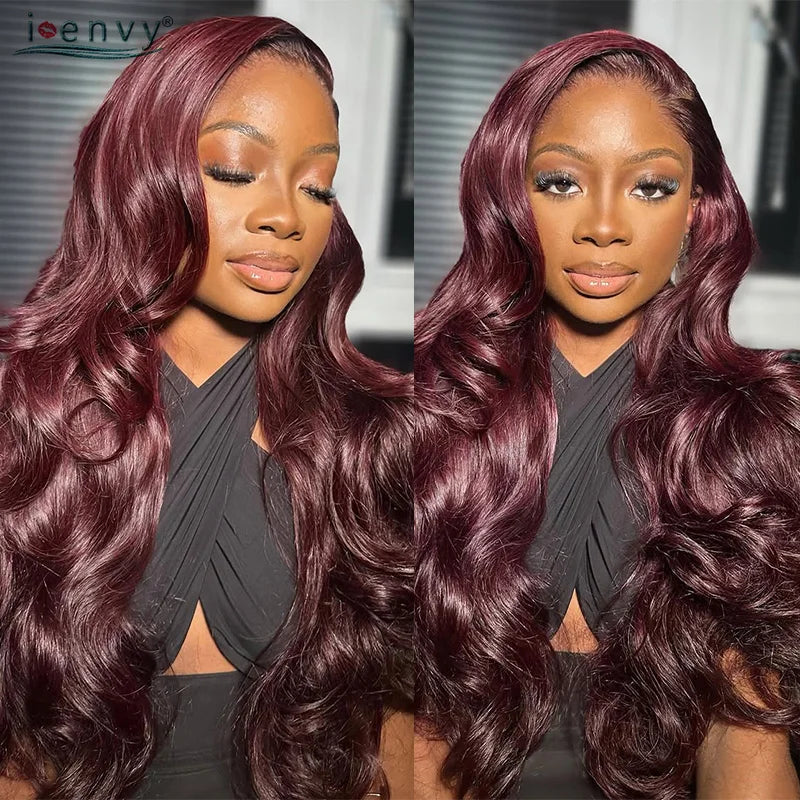 13X4 Burgundy Glueless Body Wave Wear And Go Human Hair Wig Brazilian Colored Red Lace Frontal Wigs Preplucked Pre Cut Lace Wigs