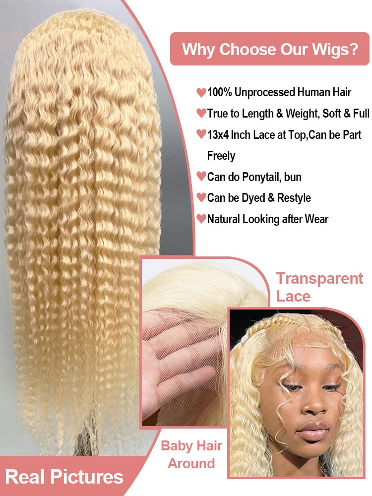 613 Curly Honey Blonde Lace Front Human Hair Wigs Loose Deep Wave 13x6 13×4 HD Water Wave Color Transparent Lace Frontal Wigs